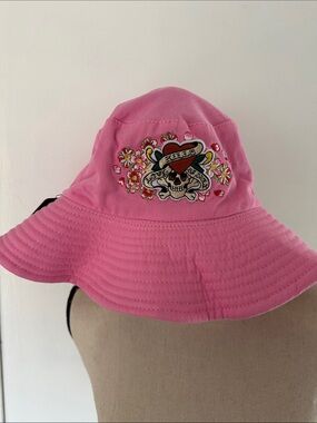 Ed Hardy Pink Floral Skull Love Kills Slowly Bucket Hat